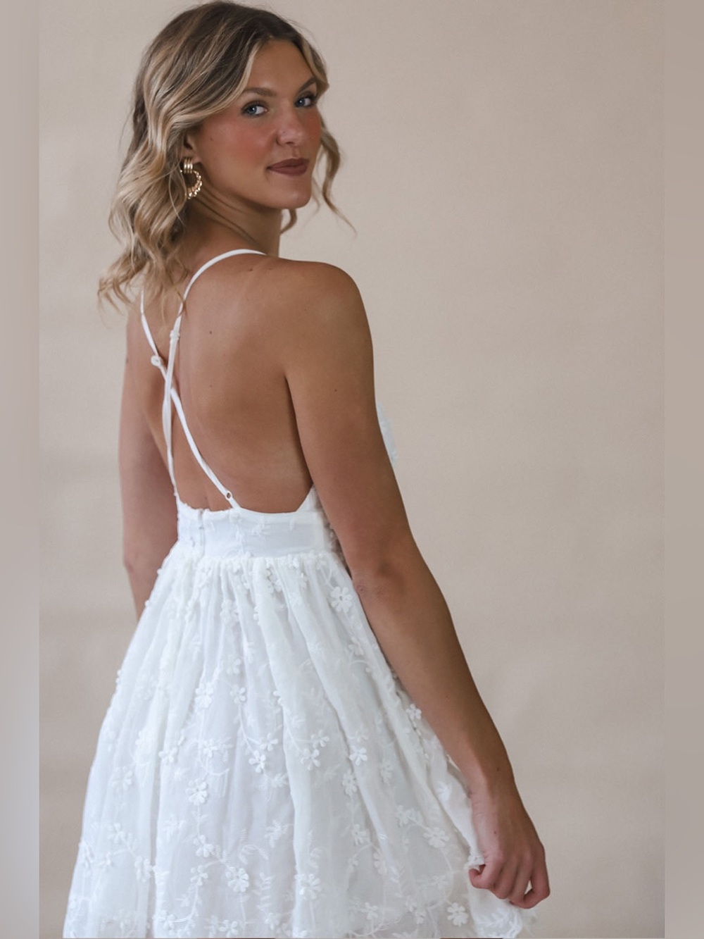 White Lace Mini Dress with Floral Detailing - Picture 2 of 6